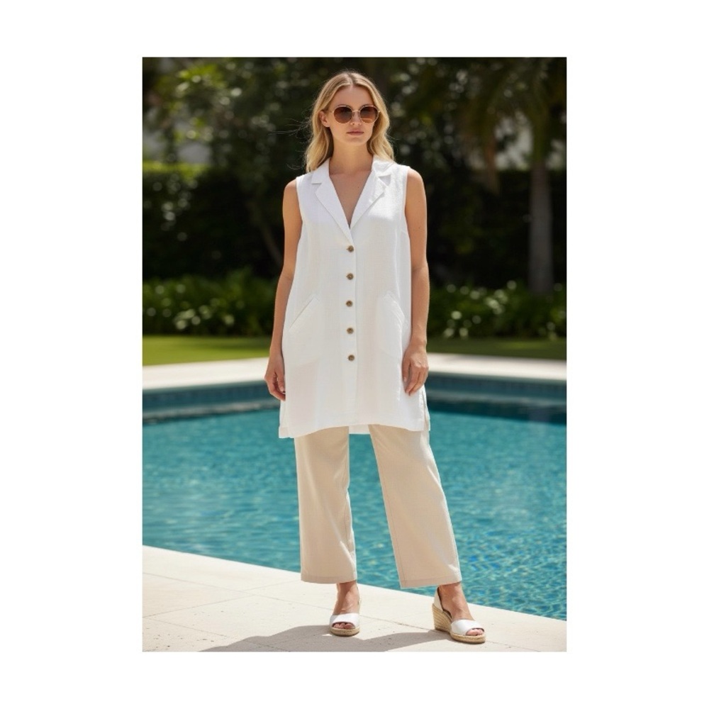 Free People Sleeveless White Button-Up